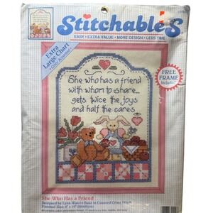 Stitchables She Who Has a Friend Cross Stitch Kit Frame 8x10 Vintage New